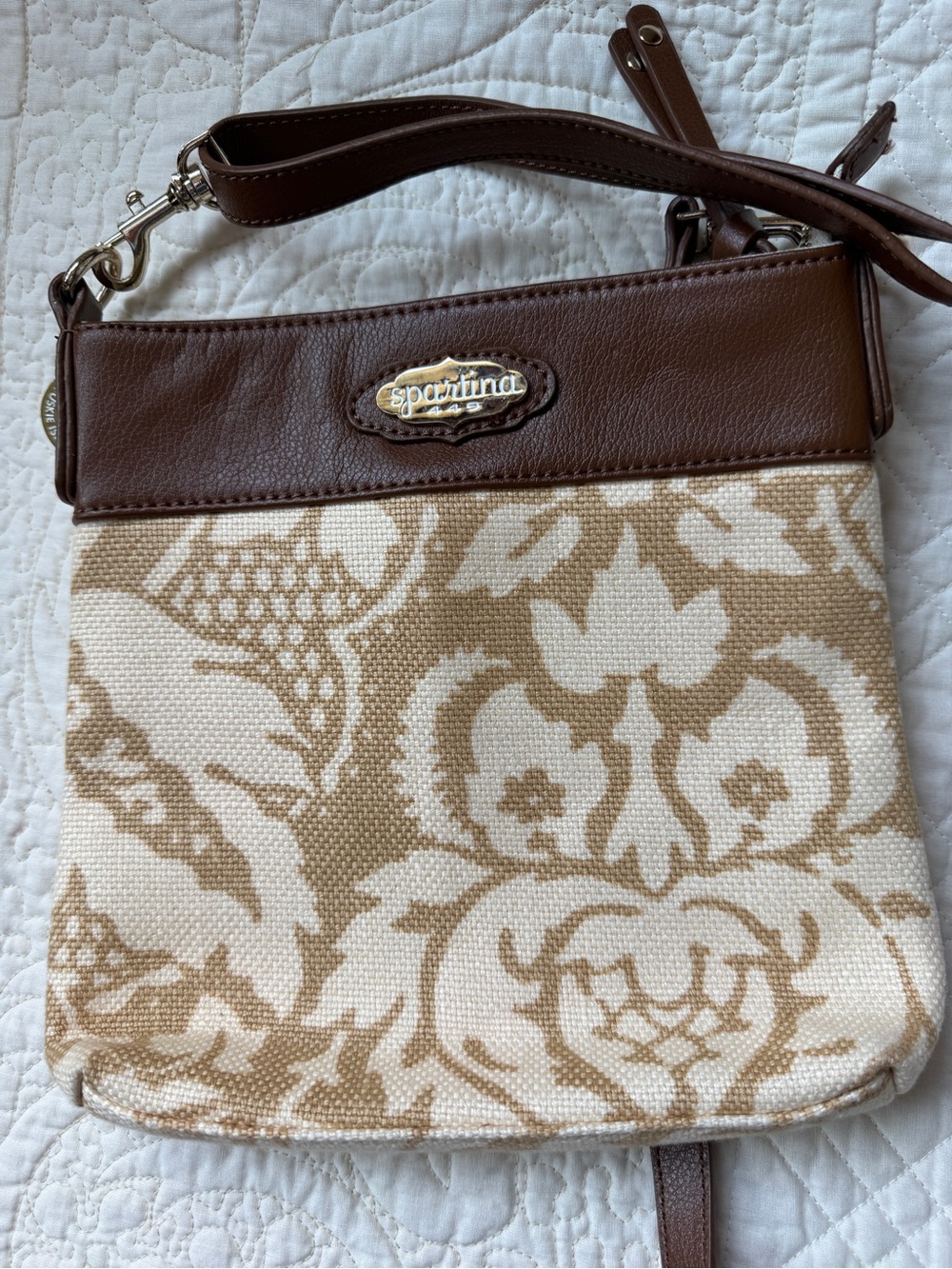 Spartina 449 Tan & Cream Patterned Crossbody Bag